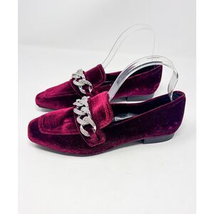 NWOT Steve Madden Women's Rilynn Rhinestone Chain Velvet Loafers Burgundy Size 7